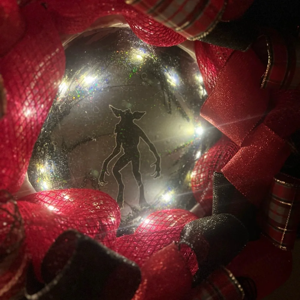Demigorgon wreath from stranger things, Halloween wreath, red, black, gray,